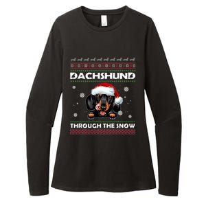 Dachshund Santa Christmas Ugly Sweater Through The Snow Tee Gift Womens CVC Long Sleeve Shirt