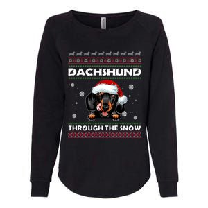 Dachshund Santa Christmas Ugly Sweater Through The Snow Tee Gift Womens California Wash Sweatshirt