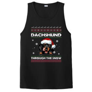 Dachshund Santa Christmas Ugly Sweater Through The Snow Tee Gift PosiCharge Competitor Tank