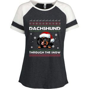 Dachshund Santa Christmas Ugly Sweater Through The Snow Tee Gift Enza Ladies Jersey Colorblock Tee