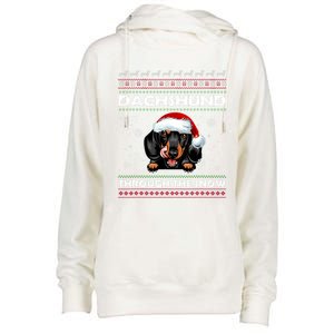 Dachshund Santa Christmas Ugly Sweater Through The Snow Tee Gift Womens Funnel Neck Pullover Hood