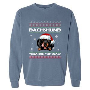 Dachshund Santa Christmas Ugly Sweater Through The Snow Tee Gift Garment-Dyed Sweatshirt