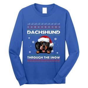 Dachshund Santa Christmas Ugly Sweater Through The Snow Tee Gift Long Sleeve Shirt