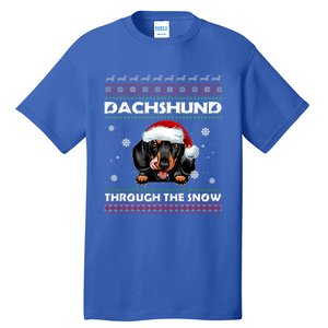 Dachshund Santa Christmas Ugly Sweater Through The Snow Tee Gift Tall T-Shirt