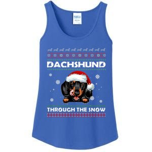 Dachshund Santa Christmas Ugly Sweater Through The Snow Tee Gift Ladies Essential Tank