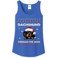 Dachshund Santa Christmas Ugly Sweater Through The Snow Tee Gift Ladies Essential Tank