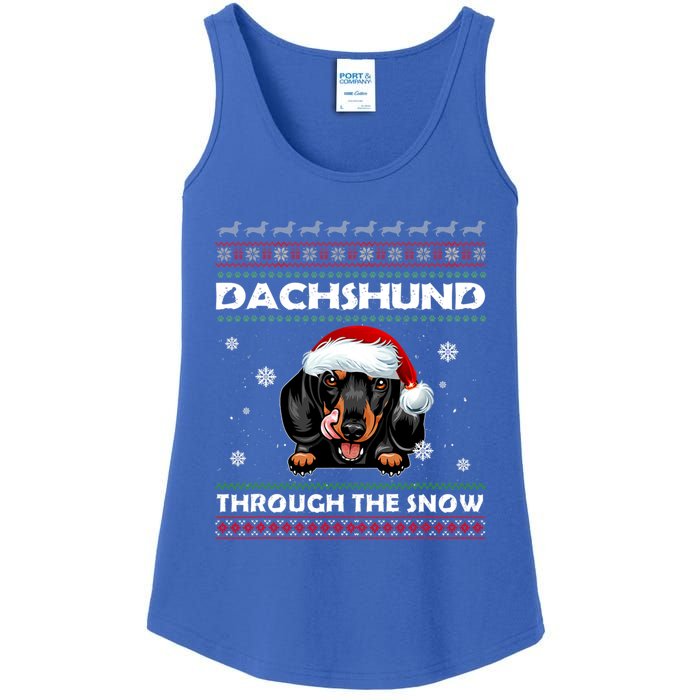 Dachshund Santa Christmas Ugly Sweater Through The Snow Tee Gift Ladies Essential Tank