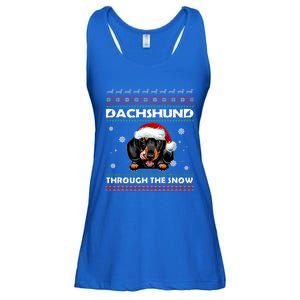 Dachshund Santa Christmas Ugly Sweater Through The Snow Tee Gift Ladies Essential Flowy Tank