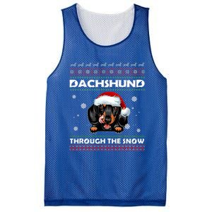 Dachshund Santa Christmas Ugly Sweater Through The Snow Tee Gift Mesh Reversible Basketball Jersey Tank