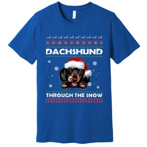 Dachshund Santa Christmas Ugly Sweater Through The Snow Tee Gift Premium T-Shirt