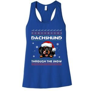 Dachshund Santa Christmas Ugly Sweater Through The Snow Tee Gift Women's Racerback Tank