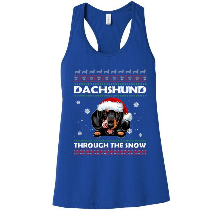 Dachshund Santa Christmas Ugly Sweater Through The Snow Tee Gift Women's Racerback Tank