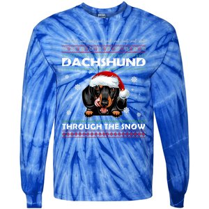 Dachshund Santa Christmas Ugly Sweater Through The Snow Tee Gift Tie-Dye Long Sleeve Shirt