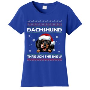 Dachshund Santa Christmas Ugly Sweater Through The Snow Tee Gift Women's T-Shirt