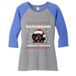 Dachshund Santa Christmas Ugly Sweater Through The Snow Tee Gift Women's Tri-Blend 3/4-Sleeve Raglan Shirt