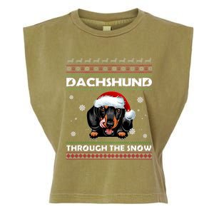 Dachshund Santa Christmas Ugly Sweater Through The Snow Tee Gift Garment-Dyed Women's Muscle Tee