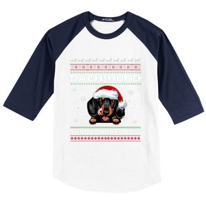 Dachshund Santa Christmas Ugly Sweater Through The Snow Tee Gift Baseball Sleeve Shirt