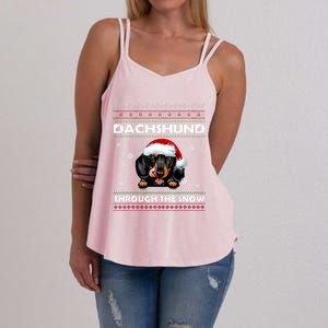 Dachshund Santa Christmas Ugly Sweater Through The Snow Tee Gift Women's Strappy Tank