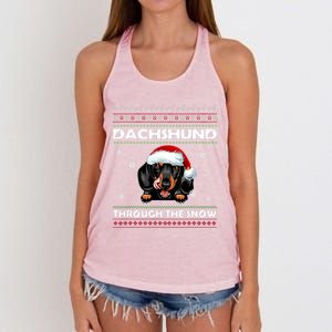 Dachshund Santa Christmas Ugly Sweater Through The Snow Tee Gift Women's Knotted Racerback Tank