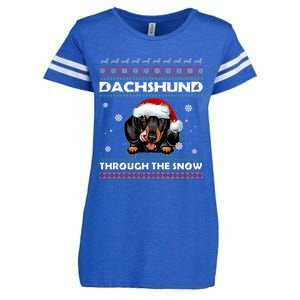 Dachshund Santa Christmas Ugly Sweater Through The Snow Tee Gift Enza Ladies Jersey Football T-Shirt