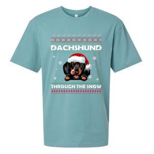 Dachshund Santa Christmas Ugly Sweater Through The Snow Tee Gift Sueded Cloud Jersey T-Shirt