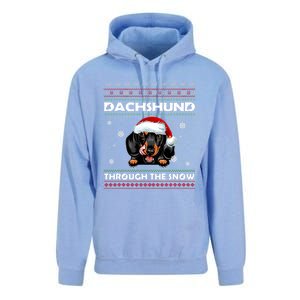 Dachshund Santa Christmas Ugly Sweater Through The Snow Tee Gift Unisex Surf Hoodie