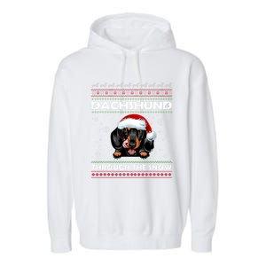 Dachshund Santa Christmas Ugly Sweater Through The Snow Tee Gift Garment-Dyed Fleece Hoodie