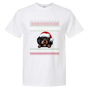 Dachshund Santa Christmas Ugly Sweater Through The Snow Tee Gift Garment-Dyed Heavyweight T-Shirt