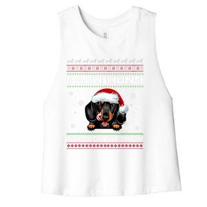 Dachshund Santa Christmas Ugly Sweater Through The Snow Tee Gift Women's Racerback Cropped Tank