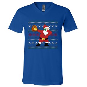 Dabbing Santa Christmas Softball Ugly Xmas Gift V-Neck T-Shirt