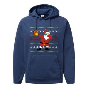 Dabbing Santa Christmas Softball Ugly Xmas Gift Performance Fleece Hoodie