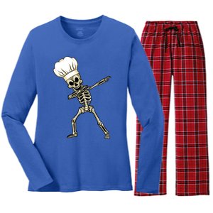 Dabbing Skeleton Chef Halloween Dabbing Scary Chef Gift Women's Long Sleeve Flannel Pajama Set 