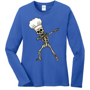 Dabbing Skeleton Chef Halloween Dabbing Scary Chef Gift Ladies Long Sleeve Shirt