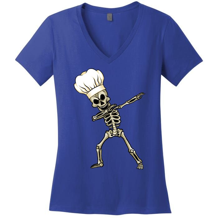 Dabbing Skeleton Chef Halloween Dabbing Scary Chef Gift Women's V-Neck T-Shirt