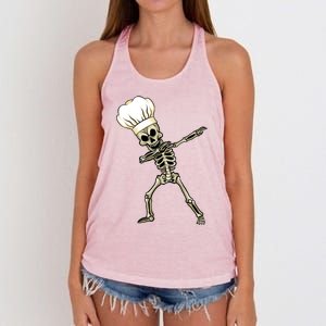 Dabbing Skeleton Chef Halloween Dabbing Scary Chef Gift Women's Knotted Racerback Tank