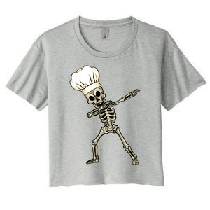 Dabbing Skeleton Chef Halloween Dabbing Scary Chef Gift Women's Crop Top Tee