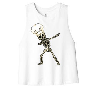 Dabbing Skeleton Chef Halloween Dabbing Scary Chef Gift Women's Racerback Cropped Tank