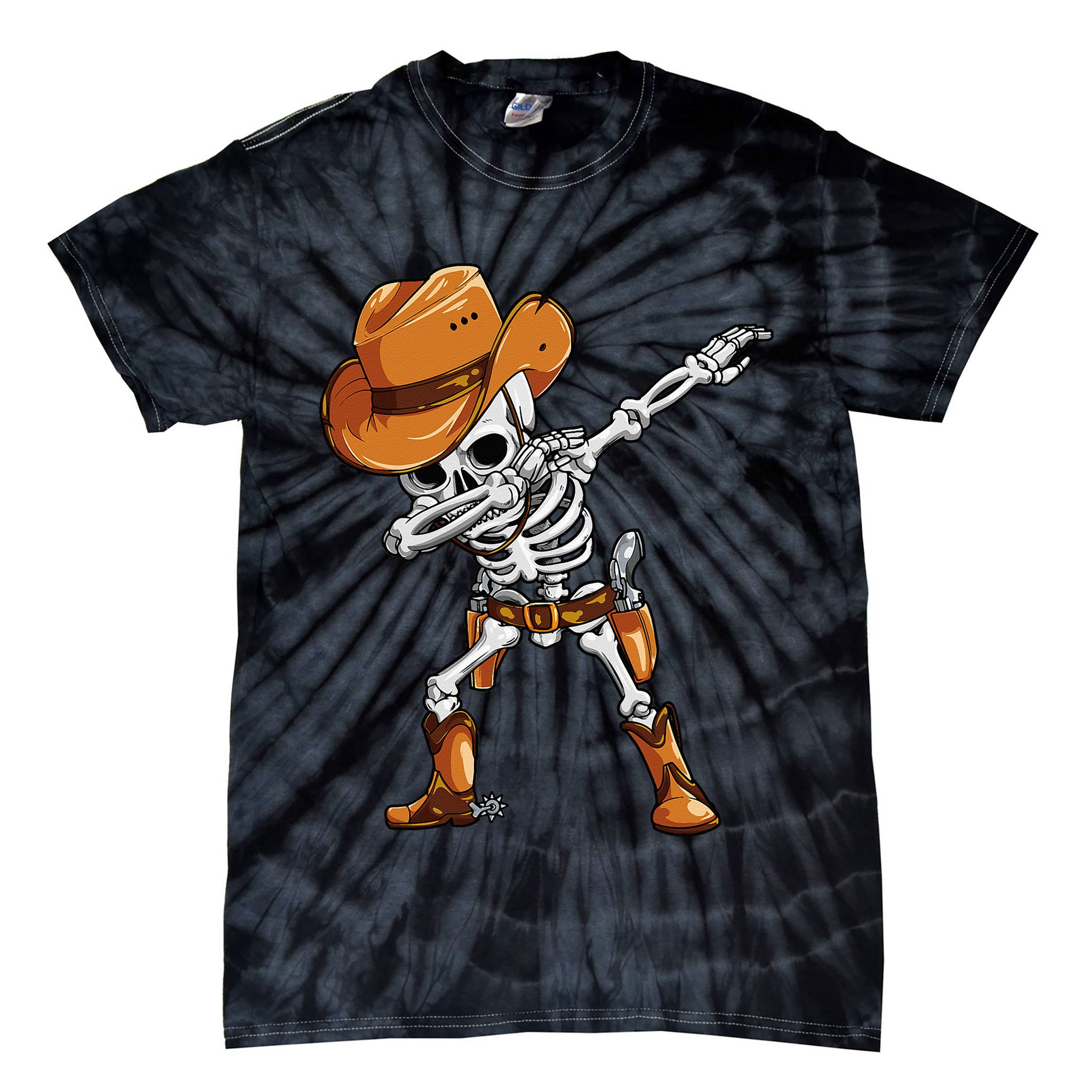 Dabbing Skeleton Cowboy Halloween Men Funny Dab Dance Tie-Dye T-Shirt