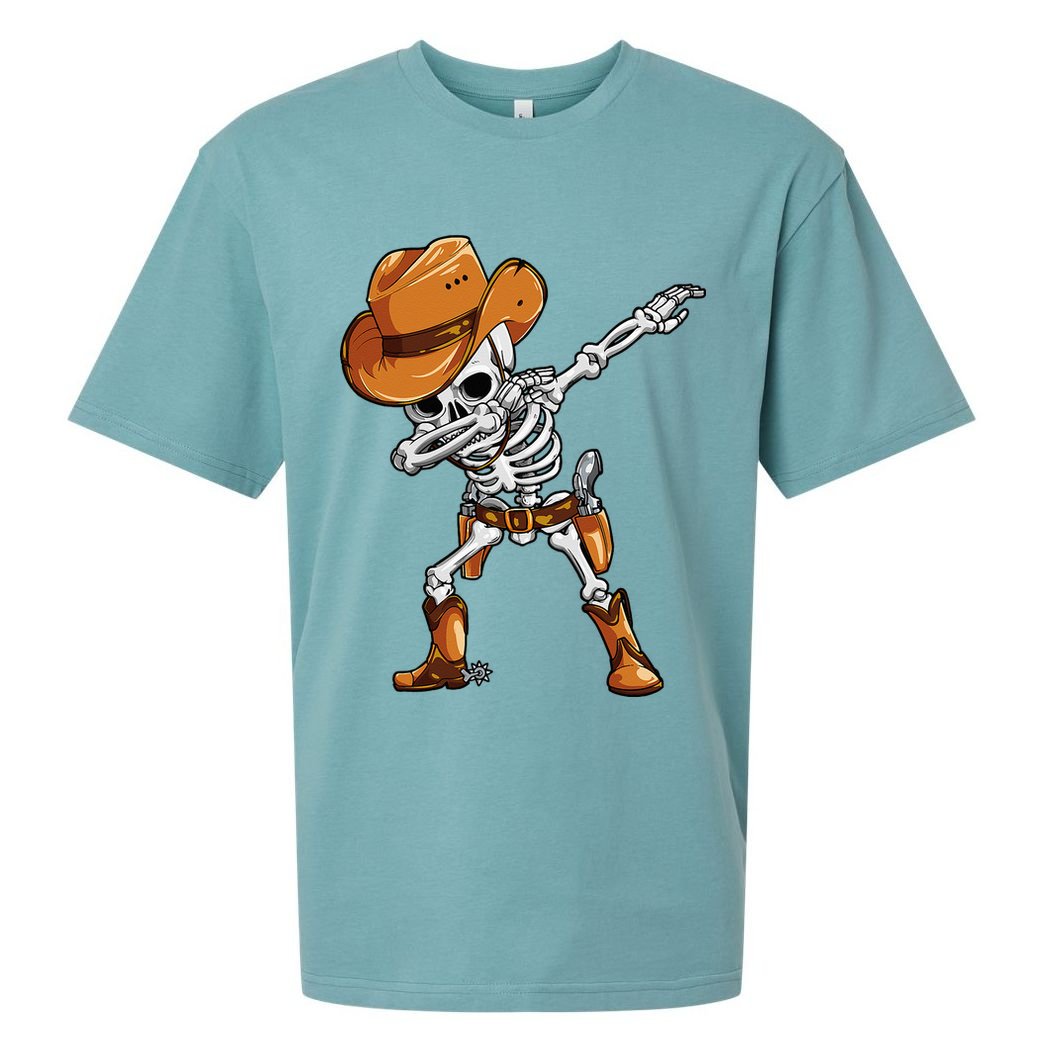 Dabbing Skeleton Cowboy Halloween Men Funny Dab Dance Sueded Cloud Jersey T-Shirt