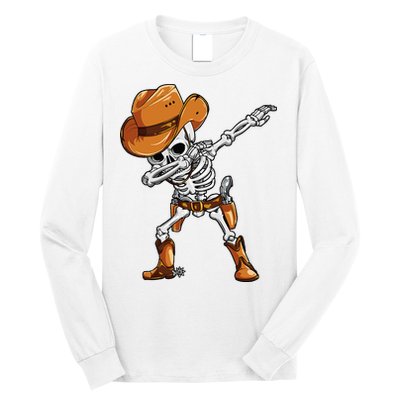 Dabbing Skeleton Cowboy Halloween Men Funny Dab Dance Long Sleeve Shirt