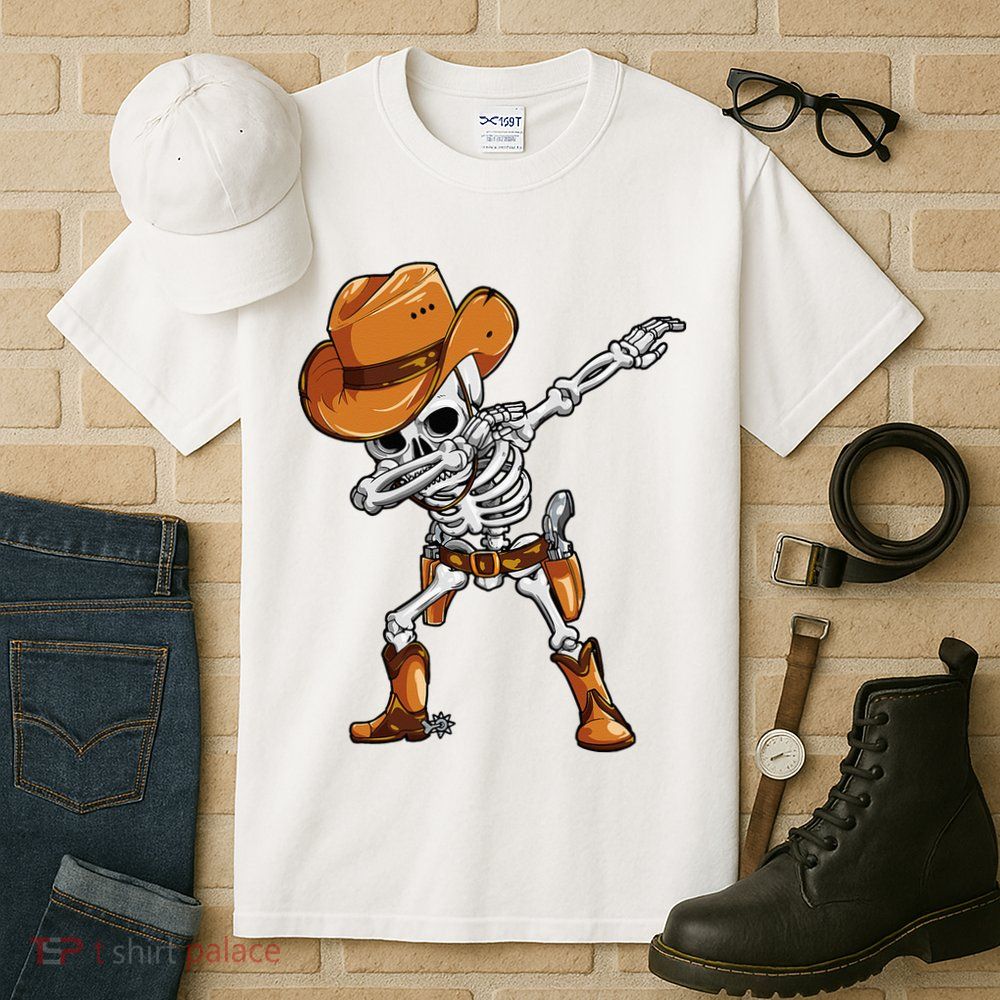 Dabbing Skeleton Cowboy Halloween Men Funny Dab Dance Tall T-Shirt