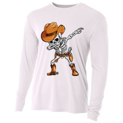 Dabbing Skeleton Cowboy Halloween Men Funny Dab Dance Cooling Performance Long Sleeve Crew
