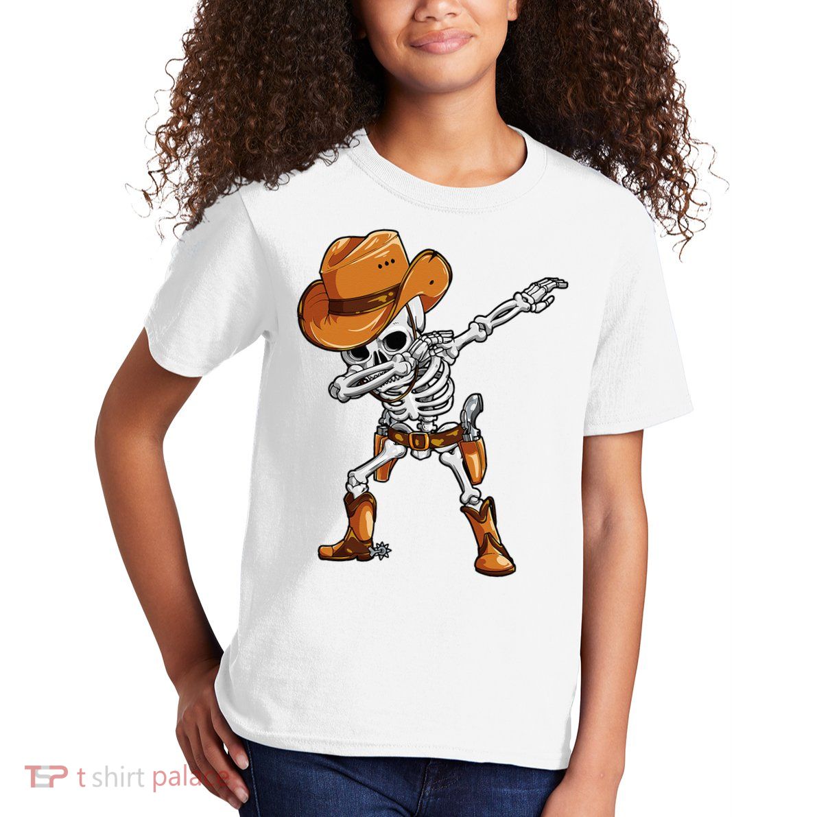 Dabbing Skeleton Cowboy Halloween Men Funny Dab Dance Kids T-Shirt