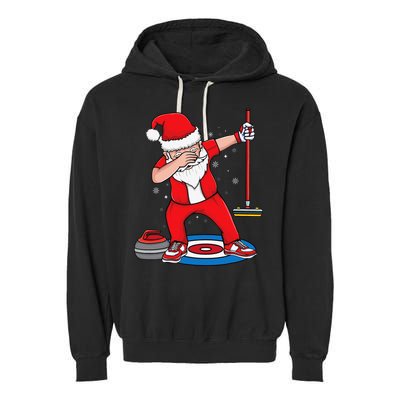Dabbing Santa Curling Player Curling Broom Curler Curling Garment-Dyed Fleece Hoodie