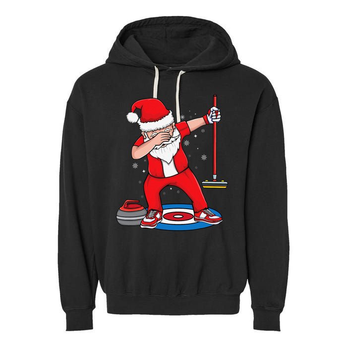 Dabbing Santa Curling Player Curling Broom Curler Curling Garment-Dyed Fleece Hoodie