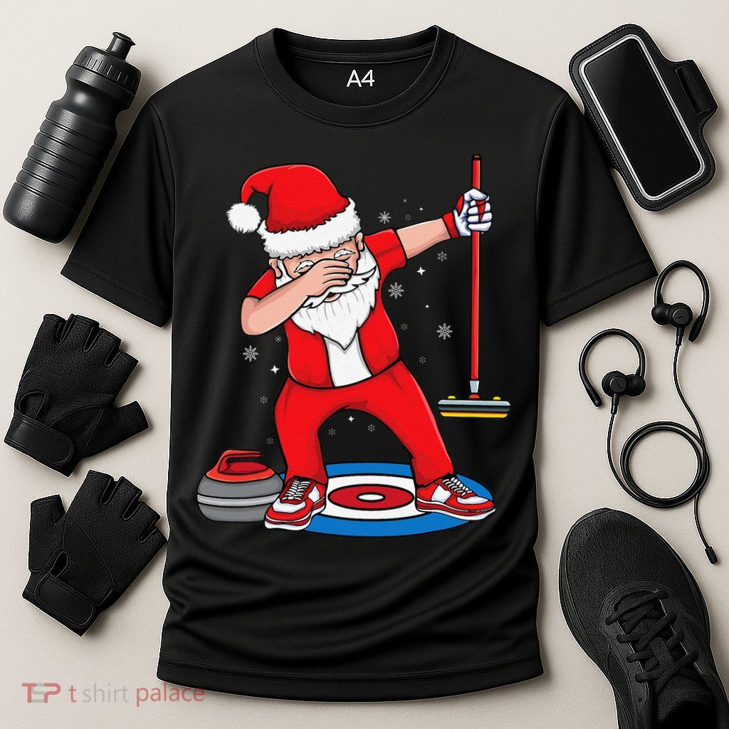 Dabbing Santa Curling Player Curling Broom Curler Curling Performance Shirt