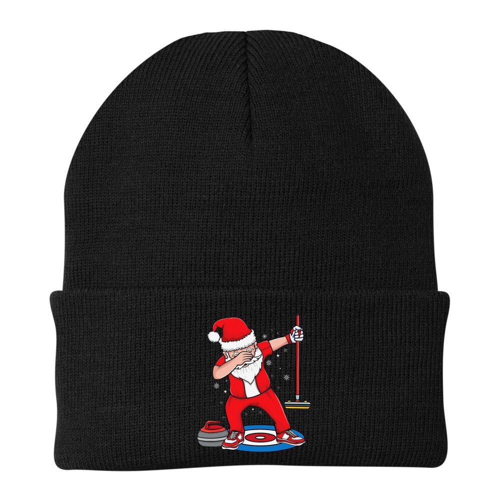 Dabbing Santa Curling Player Curling Broom Curler Curling Beanie