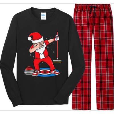 Dabbing Santa Curling Player Curling Broom Curler Curling Long Sleeve Pajama Set