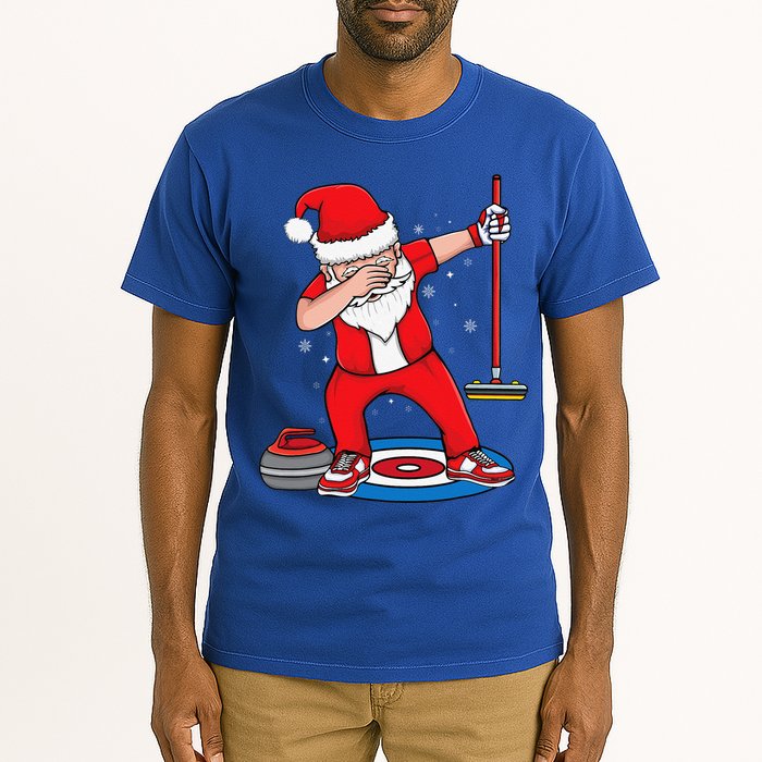 Dabbing Santa Curling Player Curling Broom Curler Curling Tall T-Shirt
