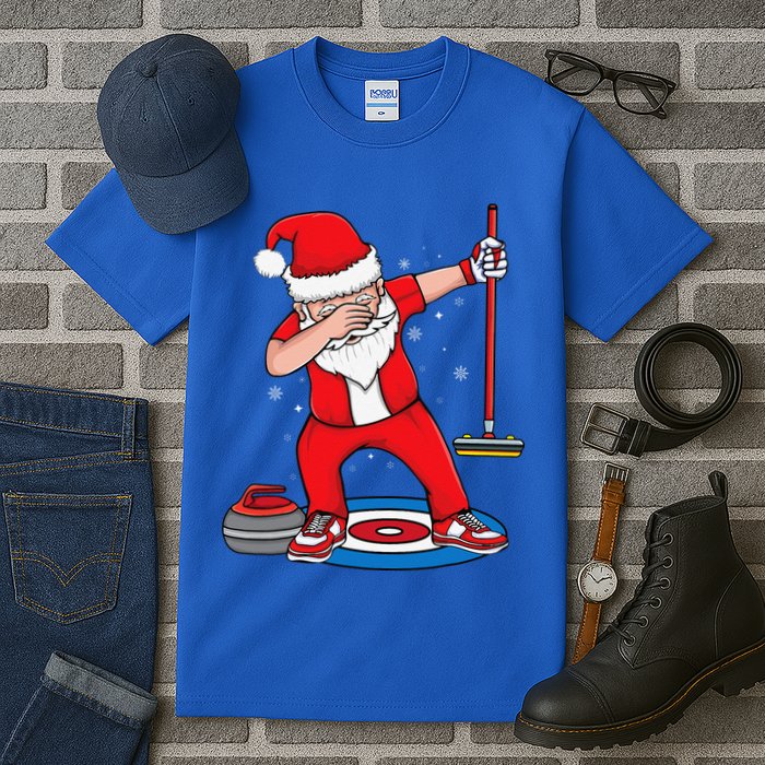 Dabbing Santa Curling Player Curling Broom Curler Curling Tall T-Shirt